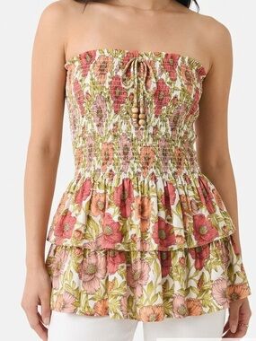 CUPCAKES AND CASHMERE | FLORAL SMOCKED PEPLUM TUBE TOP